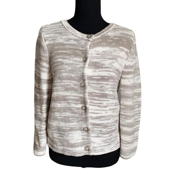 Lands’ End 💯% Cotton Women’s White Gray Button Down Cardigan Sweater Size Small - Picture 1 of 17